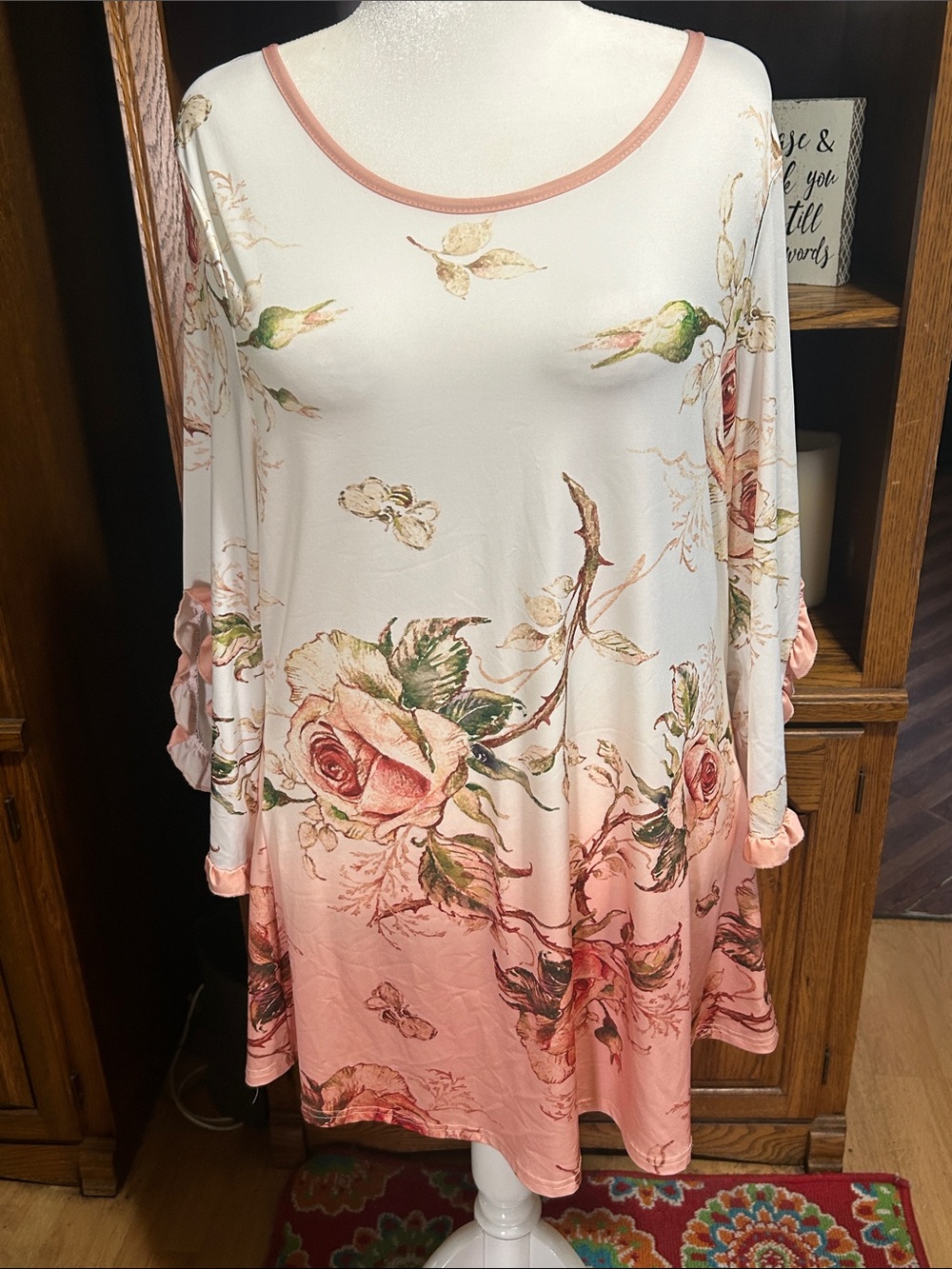 Floral Ombre Long Sleeve Women’s Mini  Dress - Pink Size 1XL